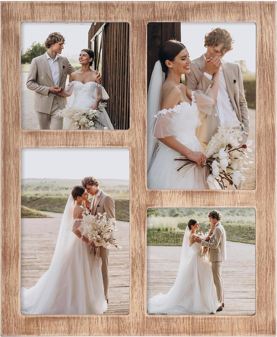 Picture Frame Collage 4x6 and 4x4 Photos Display, 4x6 Multiple Photo Collage Frames with Tempered Glass, Family Picture Frames Photo Frame Wall Decor Wall Hanging or Tabletop,Brown