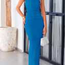 PRETTYGARDEN Women's 2026 Summer Formal Maxi Dresses Sleeveless One Shoulder Bodycon Ruched Mesh Wedding Guest Cocktail Dress (Blue, XL)