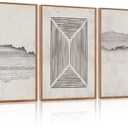 CHDITB Abstract Minimalist Framed Canvas Wall Art Set Of 3, Modern Mid Century Wall Decor, Geometric Line Textured Inspired Artwork, Neutral Art Print For Living Room Office Bedroom Decor (12X16 Inch)