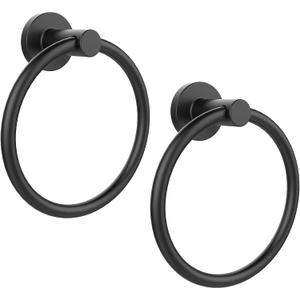 SetSail Towel Holder for Bathroom Wall Matte Black Towel Ring Stainless Steel Heavy Duty Hand Towel Hanger for Bath, Kitchen, 2 Pack