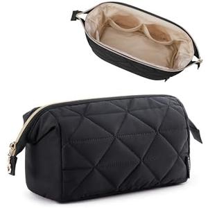 BAGSMART Makeup Bag Travel Makeup Bag, Cute Puffy Make Up Bag, Wide-open Cosmetic Bags for Women, Small Makeup Pouch for Travel Essentials Toiletries Accessories (Black)