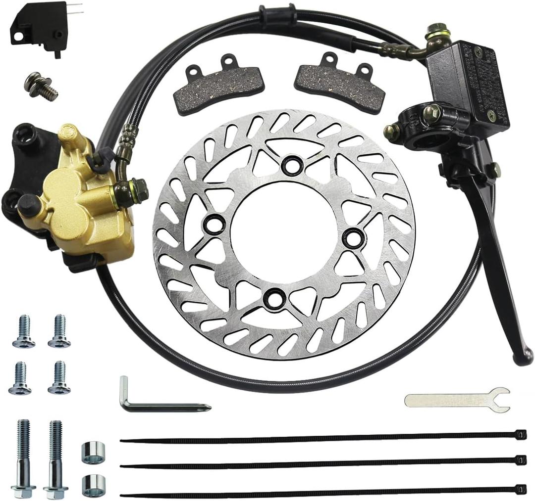 PRO BAT Front Disc Hydraulic Brake Master Cylinder Caliper Assembly + 190mm Disc Brake Rotor + Brake Pads for 50cc 70cc 90cc 110cc 125cc Atomik SSR Apollo Chinese Dirt Bike Pit Bike
