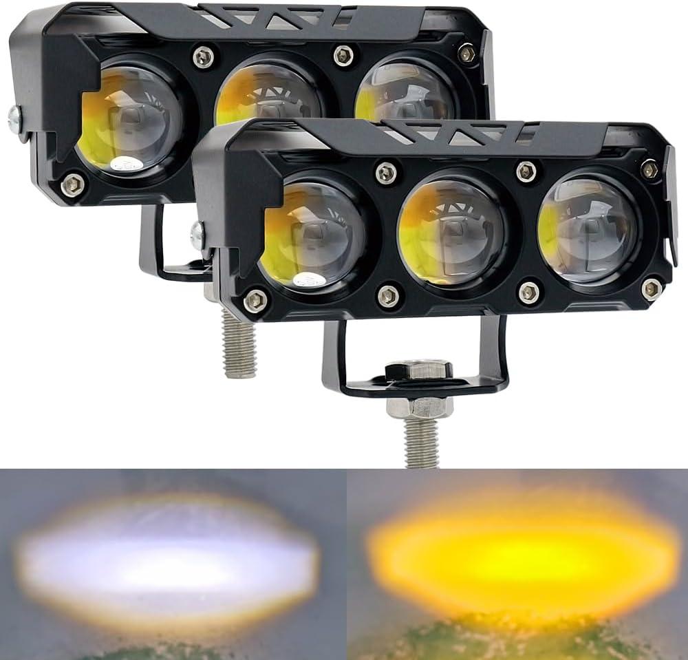 LED Yellow/White Dual Color Motorcycle Driving Fog Lights Bar 2Pcs approx 3.8Inch Offroad Driving Lights Pod Lights Work Auxiliary Lights fit for Motorcycle Truck Vehicle ATV SUV UTV 4WD Boat Tractor
