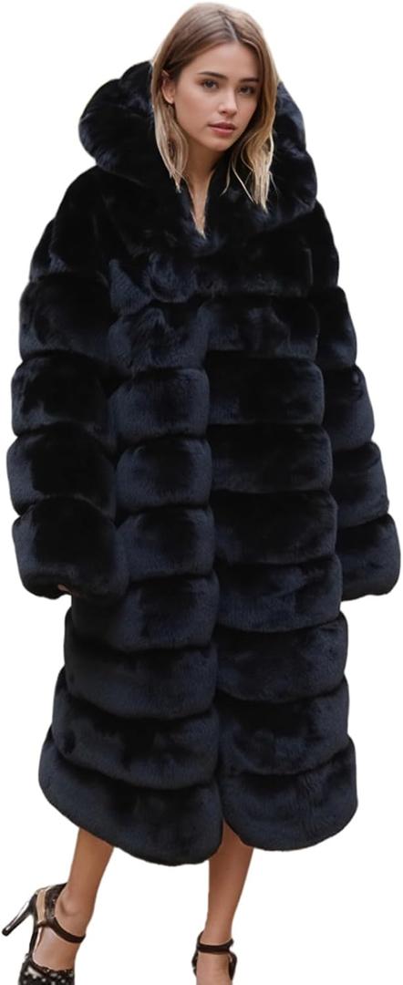 Lisa Colly Women's Winter Plus Size Parka Overcoat Long Sleeve Faux Fur Coat Jacket with Big Hooded (Black, Small)