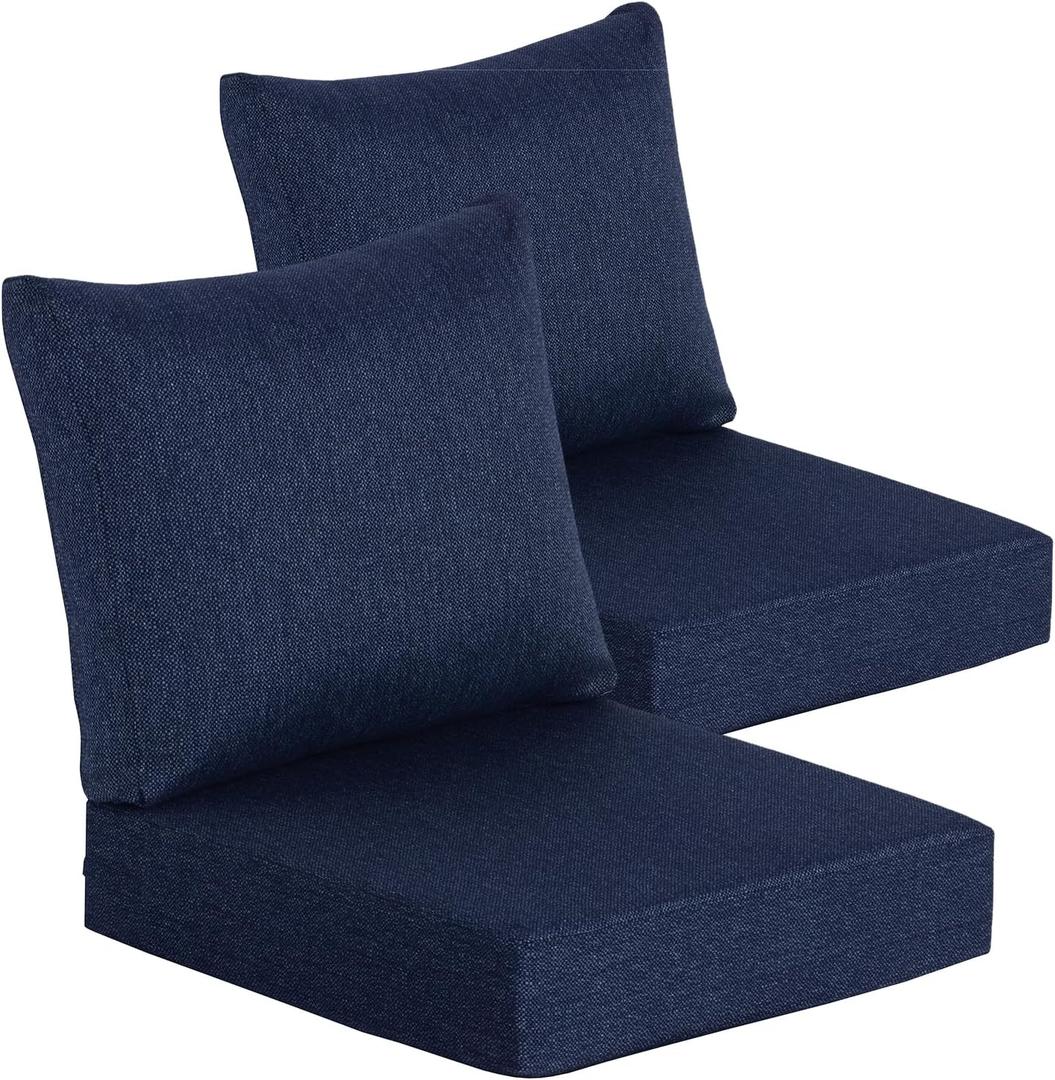 Goodgoods 24 x 24 Outdoor Patio Deep Seat Cushions 2-Pack, 1000+ Hours Fade-Resistant & Water-Resistant Outdoor Furniture Chair Cushions with 30D High-Resilience Foam for Sofa Chair, Indigo, 24''x24''x5.5''