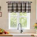 VOGOL Cocoa Brown Buffalo Check Bedroom Valances - Easy Care Thick Fabric Window Topper for Bathroom, Charming Vintage Style Valances for Kitchen, 52x18 Inches, 1 Panel