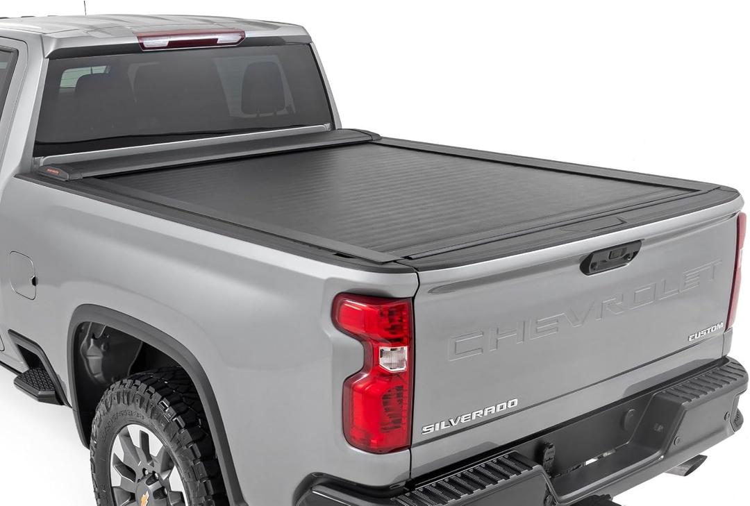 Rough Country Retractable Truck Bed Cover, Truck Tonneau Covers for Chevy Silverado 2500 HD/GMC Sierra 2500HD (2020-2025) - 6'9 Weather-Resistant Truck Bed Cover, Retractable Bed Cover