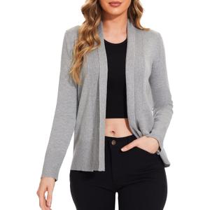 ROW 8 ROW Open Front Cardigan Sweaters for Women Long Sleeve Knit Jacket Coat for Fall Spring, Light Grey