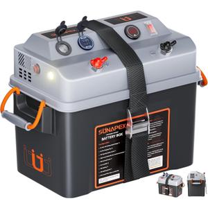 SUNAPEX Smart Battery Box 12V/24V Power Center - Multi Ports & Circuit Breaker for Trolling Motor, Marine,RV & Solar Panel (No Battery)