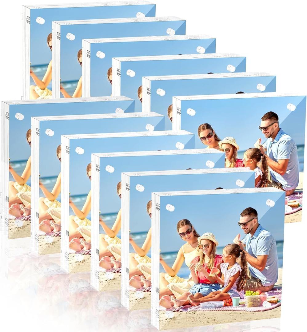 4'' x 4'' Acrylic Picture Frames 12 Pcs, Clear Double Sided Magnetic Photo Frames,Wedding Table Numbers Frameless Picture Frame Desktop Display Holder for Office Home Decoration (Transparent)