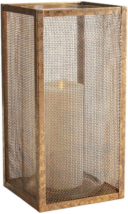 Contemporary Minimalist Gold Mesh Cage Candle Holders Square Pillar Hurricanes