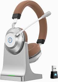Wireless Headset with Mic for Work, Bluetooth Headset with Noise Cancelling Mic for Clear Calls, Bluetooth V5.3 Headphones with Mic Mute & USB Dongle, Charging Base for PC/Laptop/Phones/Call Center