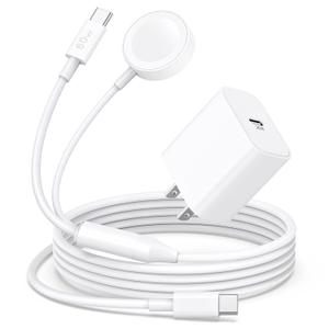 Upgraded 2-in-1 for Apple Watch Charger, 6FT USB-C Fast iPhone 17 16 15 Charger iWatch Magnetic Charging Cable with 20W Wall Charger Block for iWatch Ultra3/SE3/11/10/9/8/7/6/5/4/3/2, iPhone 17/16/15