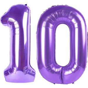 40 Inch Purple Number 10 Digital Balloon,Jumbo Mylar Foil Helium Balloon for 10 Balloons for Birthday Party,Wedding Anniversary Party Decorations