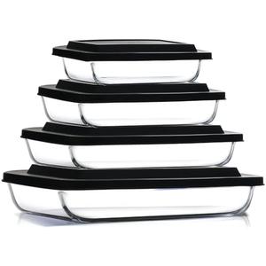 Nestl 8pc Glass Baking Dishes for Oven, Glass Food Storage Containers with Lids, Leakproof Casserole Dishes for Oven with Lid, Cooking, Microwave Oven Freezer Safe Bakeware, 9x13 Lasagna Pan Black Only 3