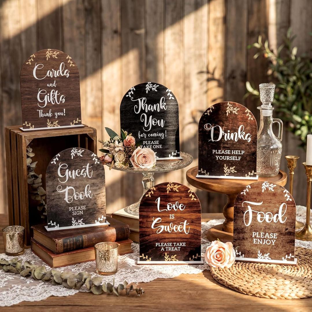 Amyhill 6 Pcs Wood Wedding Sign Decor for Ceremony and Reception Take One Sign Rustic Guests Book, Cards and Gifts Centerpieces with Stand 8x10" Wedding Birthday Bridal Shower Party Decorations