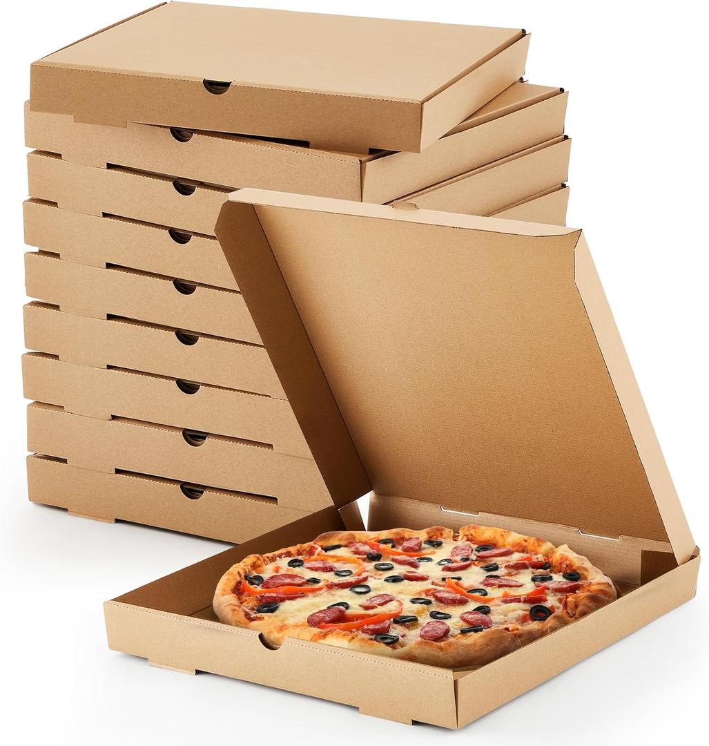 Fullhawl 10 Pcs Corrugated Pizza Boxes 16 x 16 Inches, Grease Resistant Kraft Takeout Containers Packing Boxes for Cake, Cookies, Food and Crafts