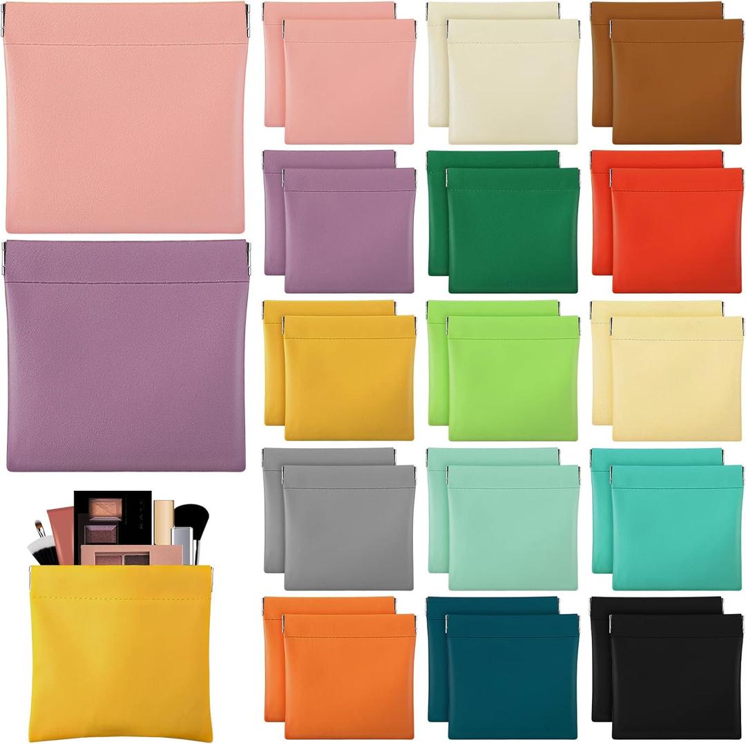 Hoolerry 30 Pcs Lambskin Pocket Cosmetic Bag Bulk Purse Waterproof Self Closing Portable Small Change Bag Makeup Pouch Holder Travel Storage for Cosmetics Headphones Jewelry