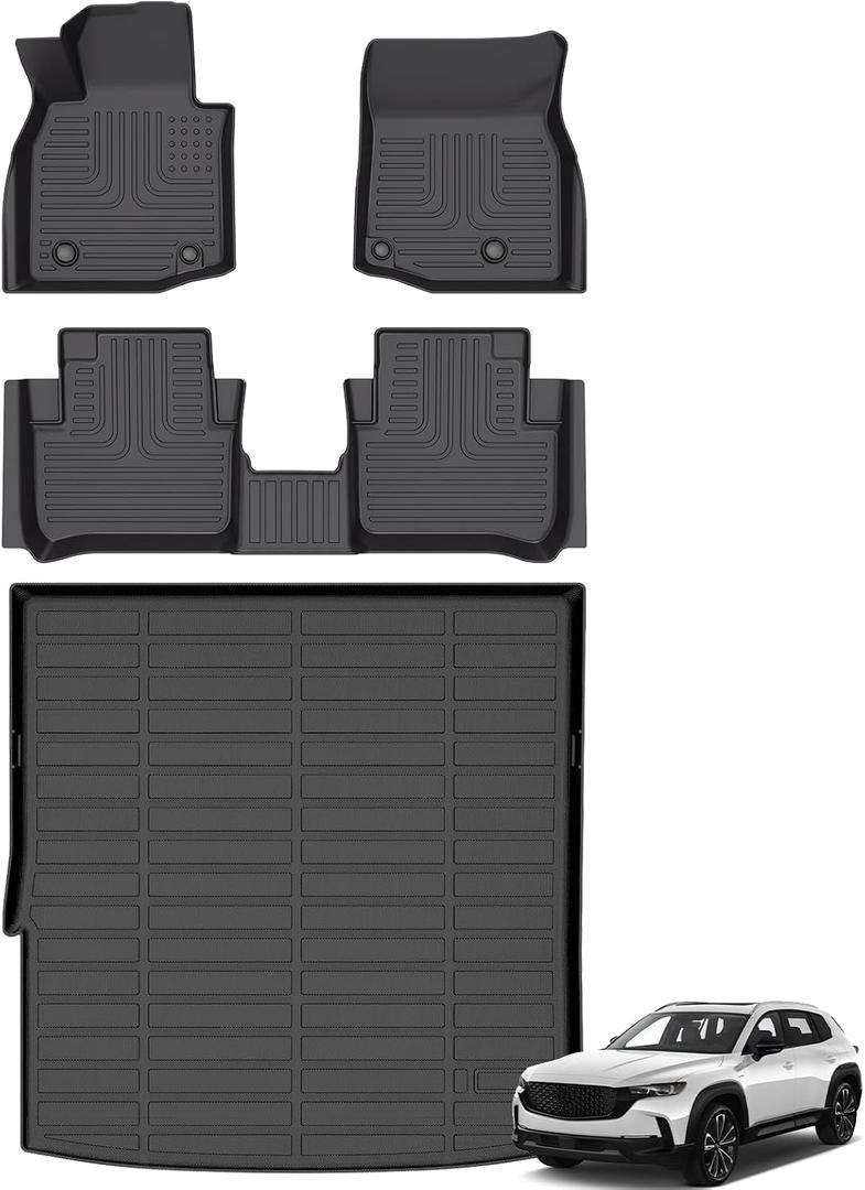 Floor Mats & Cargo Liner for Mazda CX50/CX-50 Hybrid 2025 2026, All Weather Automotive TPE Floor Liners Set Anti-Slip Waterproof Accessories (Car Mats+Trunk Mat) Black