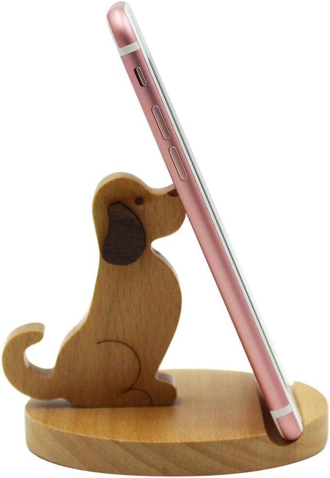 Cute Dog Cellphone Holder Stand Wooden Smartphone Desk Holder for All Mobile Phones Animal Phone Stand Desk Ornament