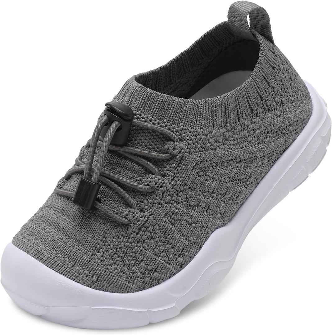 FEETCITY Toddler Slip On Shoes Boys Girls Wide Toddler Tennis Shoes Sports Walking Sneakers (All Grey)