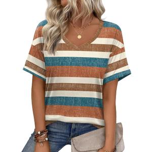 Zeagoo Womens Summer Tops Short Sleeve Casual Shirts Floral Tee Trendy 2026 Basics V Neck Plain Tshirt (M)