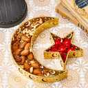 2 Pcs Eid Mubarak Moon Star Dinner Plate Tray Ramadan Serving Tray Muslim Islamic Dessert Trays Pastry Tableware Dessert Food Storage Container Display Holder for Party, Gold