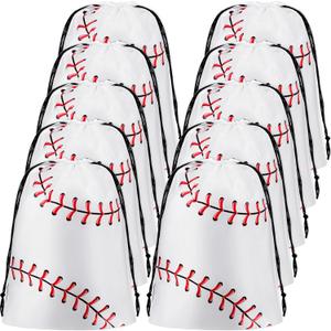 Flutesan 25 Pack 8 x 10 Inch Drawstring Baseball Party Favor Bags Plastic Baseball Snack Goodie Bags Gift Packaging Storage for Birthday Sports Theme Party Supplies