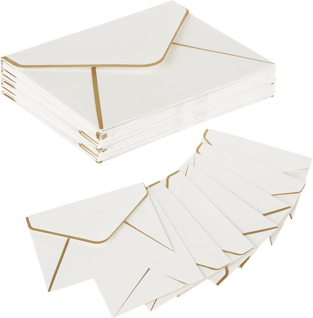 100PCS 5x7 Envelopes for Invitations Business Mailing Envelope with Gold foil V Flap Gold Seal Card Envelopes for Wedding Thank You Gift Cards Birthday Baby Shower Cards-White