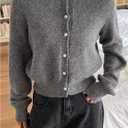 Milumia Women's Cropped Cardigan Button Down Crewneck Long Sleeve Knit Fall Sweater Jackets (M)