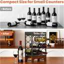 9 Bottle Wine Racks countertop with Top Tray, Freestanding 3-Tier Tabletop Wine Bottle Holder Stand, Modern Metal & Wood Wine Storage for Kitchen Counter, Bar, Cabinet or Pantry