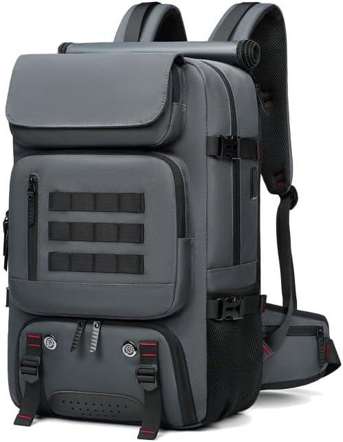 Men Travel Backpack Waterproof 17 Inch Business Laptop Backpack With Separate Shoe Bag USB Charging Port 50L Outdoors Trekking Backpack Hiking Camping Backpack Grey