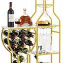 5-Tier Wine Rack Freestanding Floor, 11 Bottles Modern Wooden Wine Holder-Storage Cabinet for Home Bar, Kitchen, Dining Room Space Saving Bar Stand with Easy Assembly.(Gold/White)