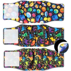 Pet Soft Dog Belly Bands - Washable Dog Diapers Belly Band for Male Dogs, Reusable Male Dogs Wraps 3pack for Doggy Puppy (Dinosaur, S)