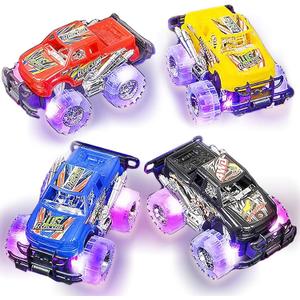 Light-Up Monster Truck Toys (2-Pack) Push-&-Go Cars with Glowing Wheels Birthday Gift for Toddlers, Boys & Girls Ages 3+ Durable Friction-Powered Trucks Batteries Included Red and Blue