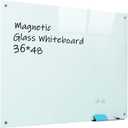 Magnetic Glass Whiteboard, 36"x48"(90x120cm) Frameless Dry Erase Board White Board Surface Wall Mounted for Office, Classroom & Home