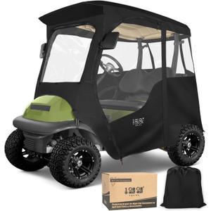 10L0L Deluxe Golf Cart Enclosure 2 Passenger for Club Car Precedent, Onward & Tempo Golf Cart, 4 Sided Clear PVC Window with Security Side Mirror Openings and Zipper Entry Golf Cart Rain Cover (Black)
