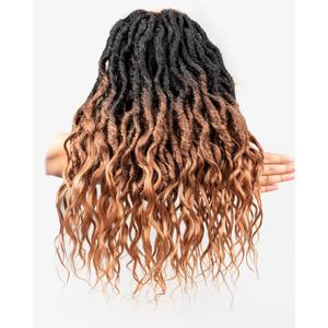 Goddess Wavy Locs Crochet Hair 16 Inch 6 Packs Ombre Brown Pre Looped Curly Soft Faux Locs Dreadlock Synthetic Ombre Braiding Hair Extensions For Black Women(16 Inch-6 Packs,OT1B/30)
