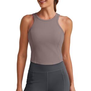 G4Free Barefeel Built in Bra Workout Tops for Women Removable Pads Longline Sport Bras Racerback Athletic Tank Yoga Gym (XL)