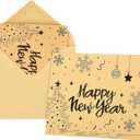 Morcheiong 36pcs Happy New Year Greeting Cards with Envelopes and Stickers Kraft Holiday Note Cards Blank Inside - Classic Style