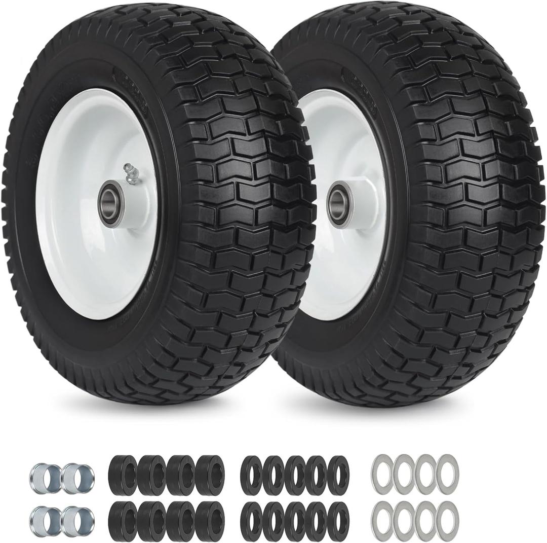 2 Pack, 13x5.00-6 Flat Free Lawn Mower Tire and Wheel, 13x5-6 Riding Lawnmower Tire with 3"-6" Centered Hub and 3/4" & 5/8" Bearings, Tractor Turf Tire Turf-Friendly, 2 Pack