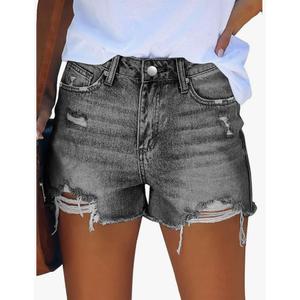 Womens Mid-High Waisted Ripped Denim Jean Shorts Cutoff Stretchy Summer Hot Short Pants, Medium