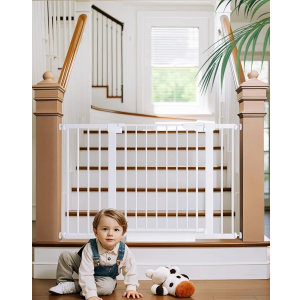 Cumbor 29.7-48" Baby Gate for Stairs, Mom's Choice Awards Winner-Dog Gate for Doorways, Auto Close Safety Pet Gate for Dogs Indoor, Easy Install Pressure Mounted Child Gate with Walk Thru Door, Black