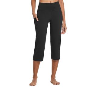 baleaf Womens Yoga Capri Pants High Waist Capri Leggings with Pockets Wide Leg Crop Exercise Workout Summer Pants, L, Black