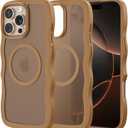 Maxdara for iPhone 16 Pro Max Case, [Compatible with Magsafe] Wavy Frame TPU Bumper Shockproof Drop Protection Translucent Magnetic Case for iPhone 16 Pro Max (Brown)