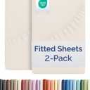 King Size Fitted Bed Sheet - Pack of 2 Single Fitted Bottom Sheet Only - Fits Mattress Up to 16" Deep Pockets - Extra Soft, Breathable & Cooling - Hotel Quality, Shrink and Wrinkle Free - Off White