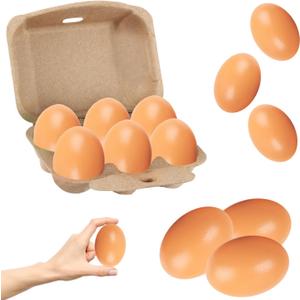 Chochkees Wooden Fake Eggs 6-Pack, Life Size Brown Eggs Perfect for Easter Crafts, Dcor and Egg Hunts, 2.3" Inches