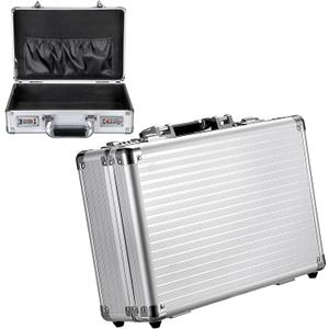 File Organizer Storage Box with Combination Lock and Handle, 14.2x9.4x4.5 Inch, Portable Locking Hard Briefcase for Paperwork Documents & Valuables, Security Box for Office Business Travel (Silver)