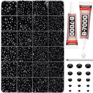 20100Pcs Black Resin Rhinestones 2,3,4,5,6mm Flatback for Bedazzling Crafting Crafts Clothing Clothes Fabric Shoes Nail Art, Flat Back Gems Diamonds Bedazzler Kit Bulk Jewels Crystals Gemstones