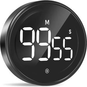 LIORQUE Digital Kitchen Timer, Magnetic Countdown Countup Timer with Large LED Display, 2 Brightness Levels, 3 Volume Levels, Productivity Timers for Classroom Cooking Fitness (Black)